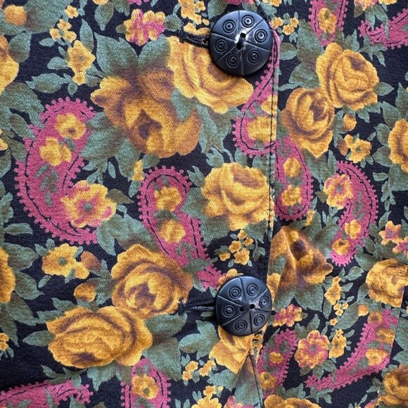 True Vintage 60s 70 La Donna Brown Floral Paisley Dress Suit Jacket Blazer Sz 10 - Picture 4 of 11